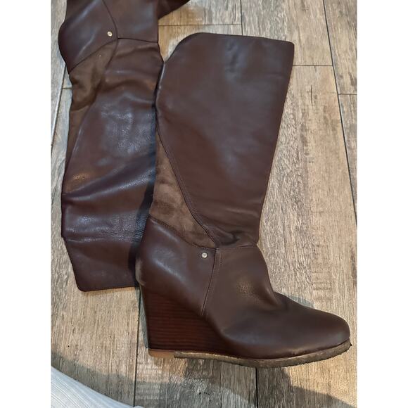 UGG Women’s Ravenna Brown Leather Over The Knee Wedge Boot Size 9 - Picture 8 of 12